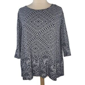 Lucky Brand‎ Navy Blue Patterned Women's Top